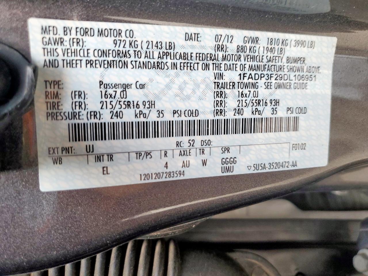 2013 Ford Focus Se VIN: 1FADP3F29DL106951 Lot: 81336455