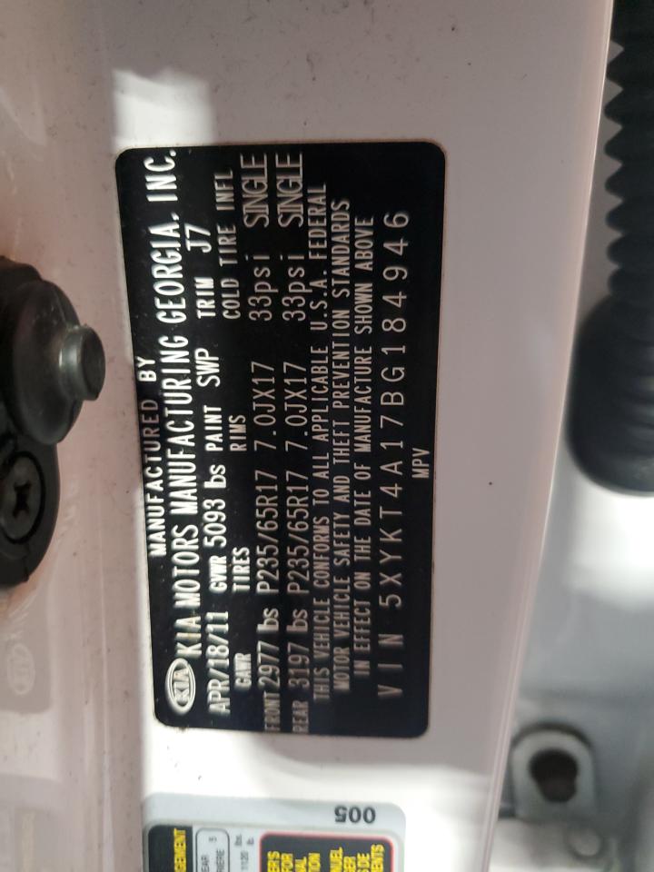 2011 Kia Sorento Base VIN: 5XYKT4A17BG184946 Lot: 85080695