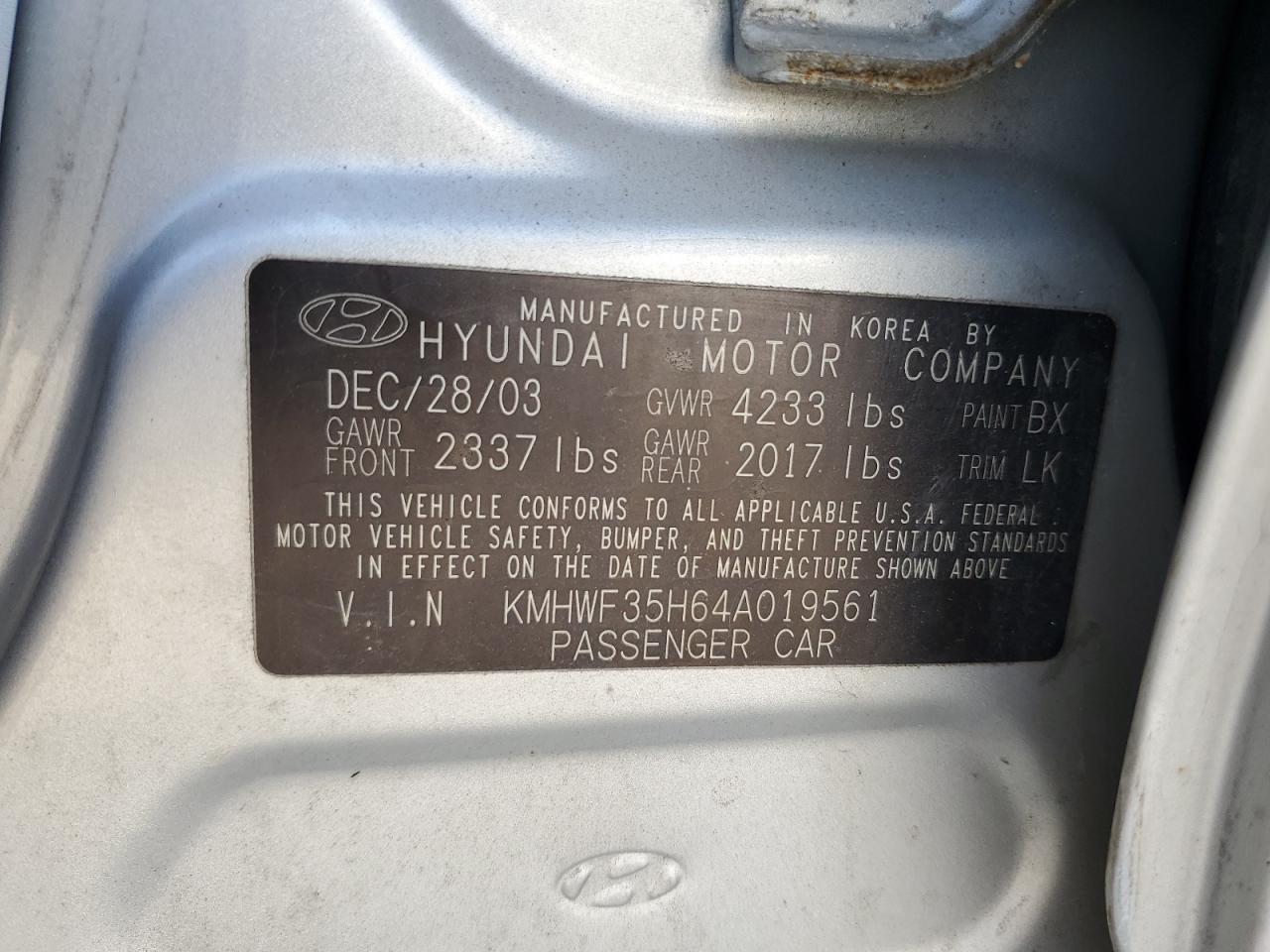 2004 Hyundai Sonata Gls VIN: KMHWF35H64A019561 Lot: 80712525