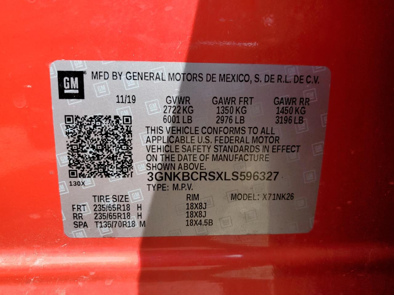 2020 Chevrolet Blazer 2Lt VIN: 3GNKBCRSXLS596327 Lot: 82051245