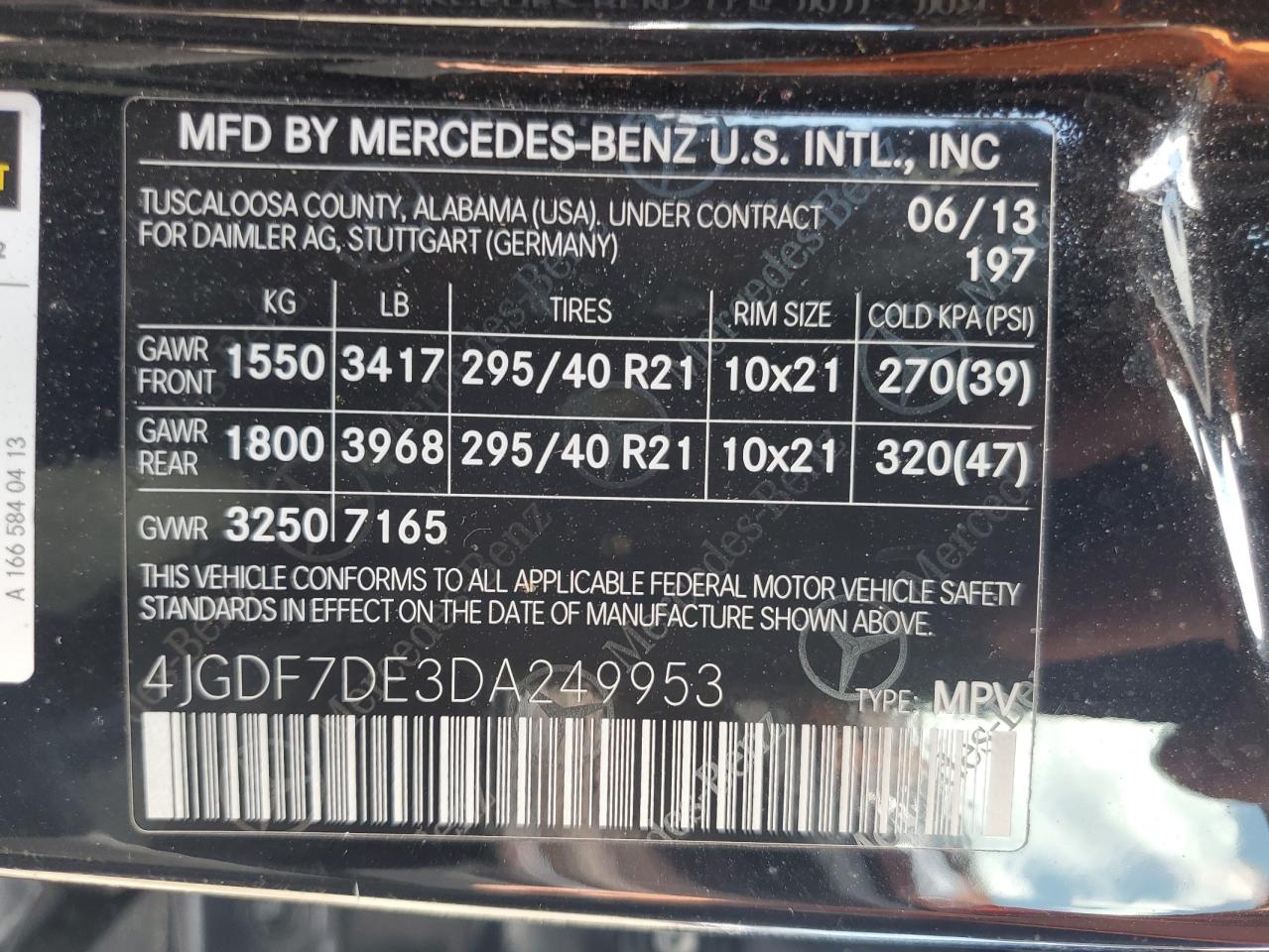 2013 Mercedes-Benz Gl 550 4Matic VIN: 4JGDF7DE3DA249953 Lot: 81264815