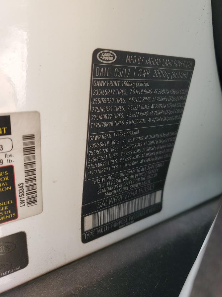 2017 Land Rover Range Rover Sport Hse VIN: SALWR2FV7HA153343 Lot: 81801485