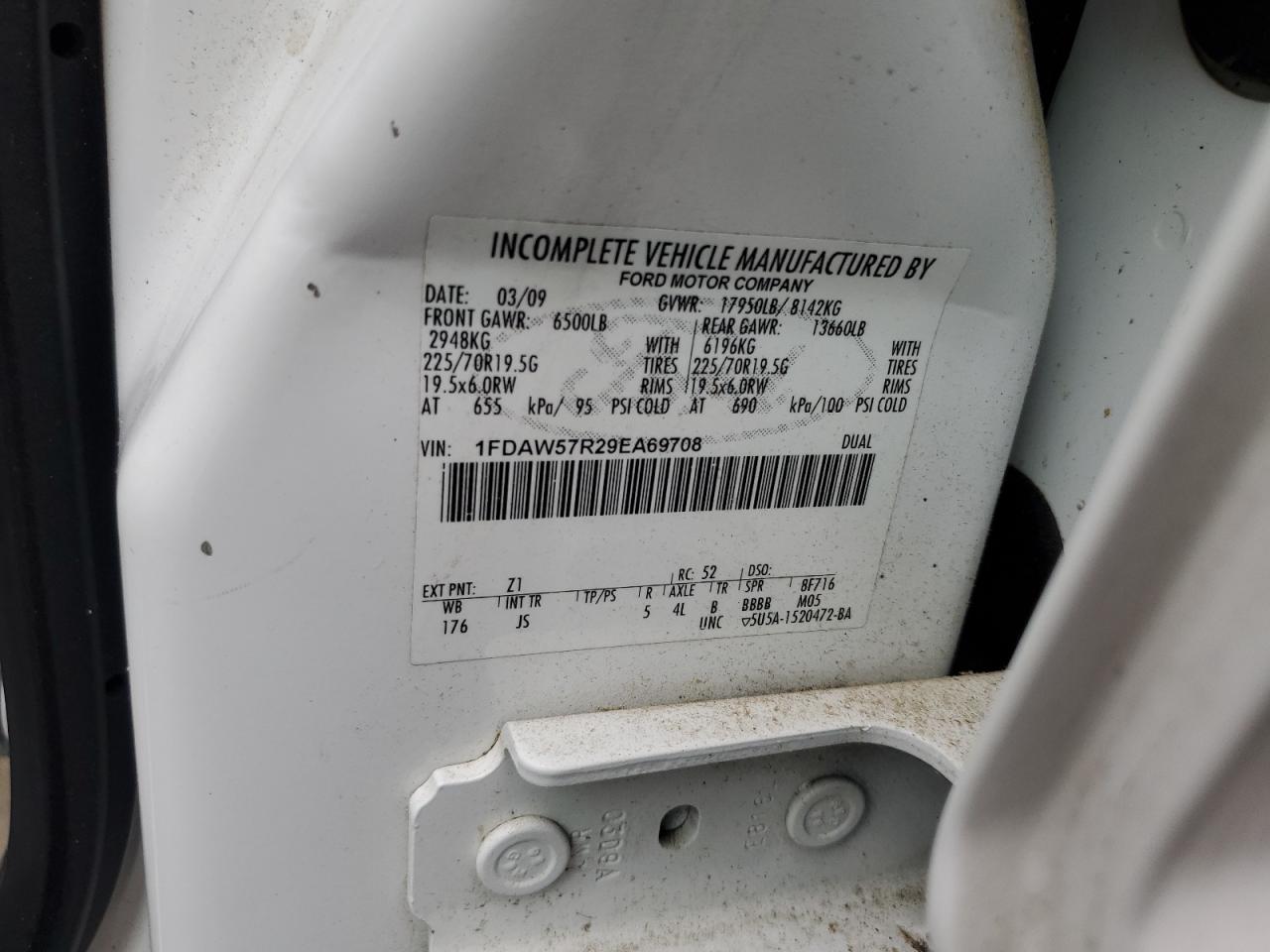 2009 Ford F550 Super Duty VIN: 1FDAW57R29EA69708 Lot: 71724845