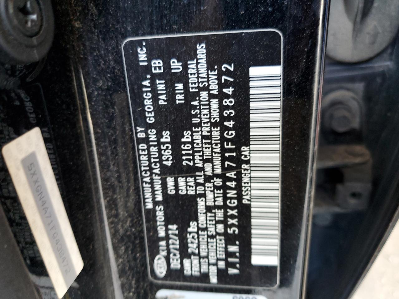 2015 Kia Optima Ex VIN: 5XXGN4A71FG438472 Lot: 70056405