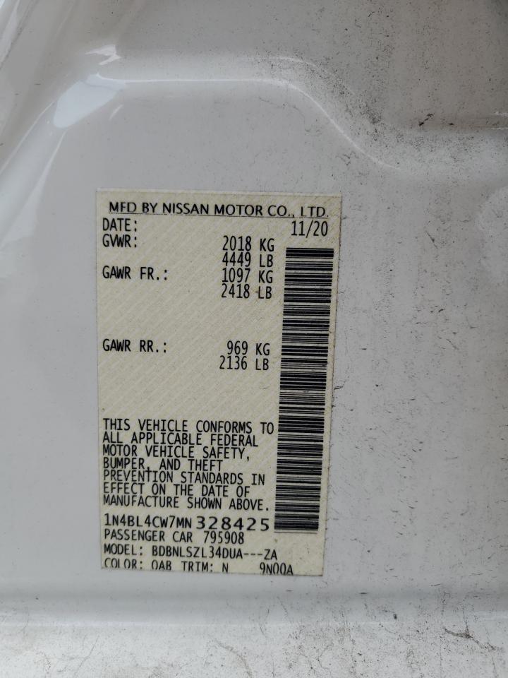 2021 Nissan Altima Sr VIN: 1N4BL4CW7MN328425 Lot: 70890995