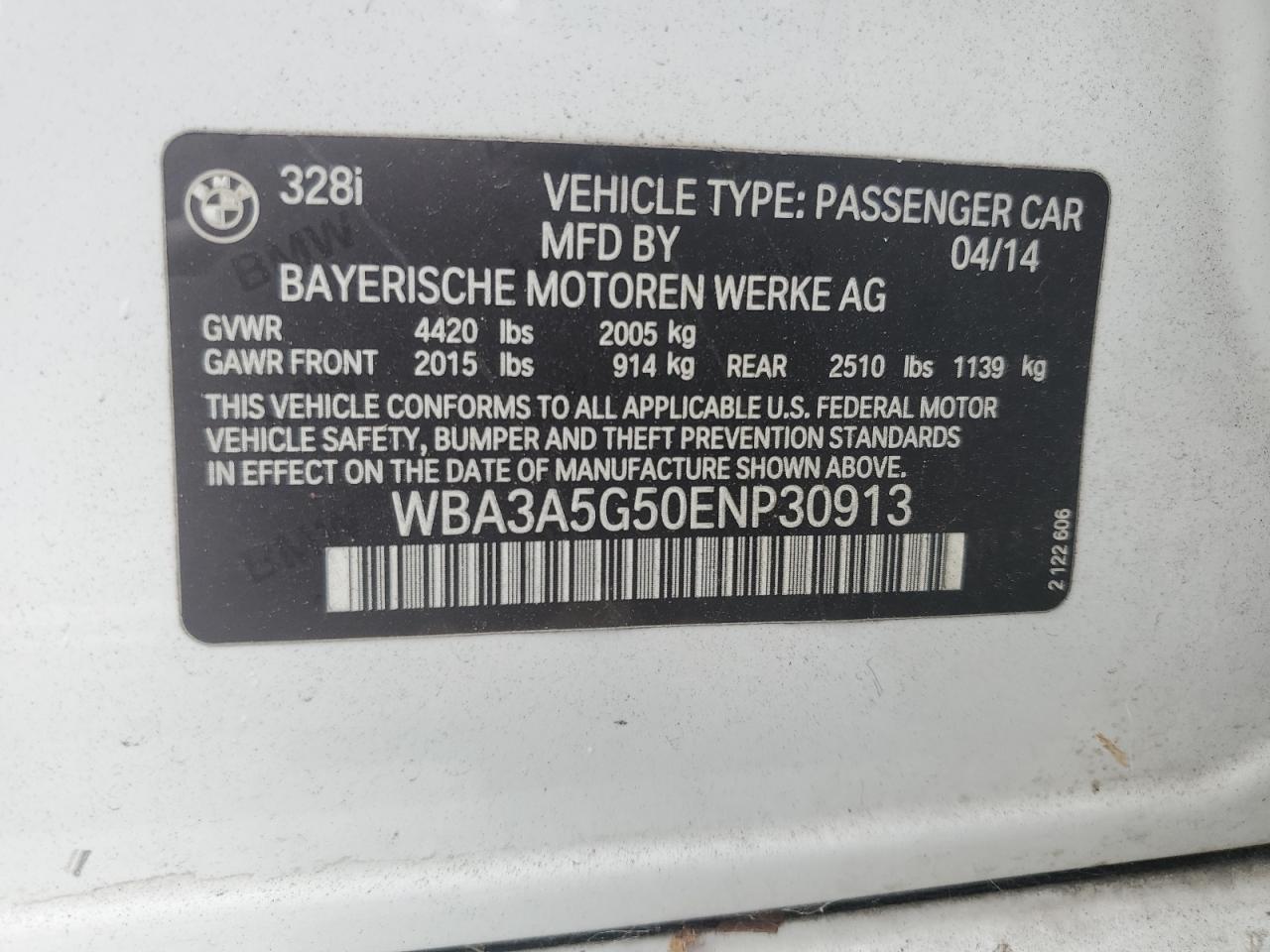 2014 BMW 328 I VIN: WBA3A5G50ENP30913 Lot: 81119245