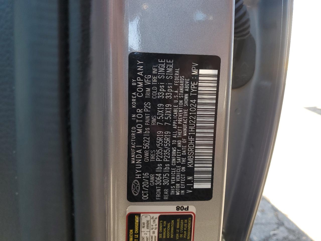 2017 Hyundai Santa Fe Se Ultimate VIN: KM8SRDHF1HU221024 Lot: 81788955