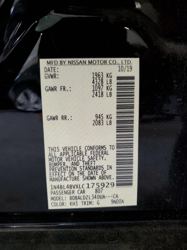 2020 Nissan Altima S VIN: 1N4BL4BVXLC175929 Lot: 84261995