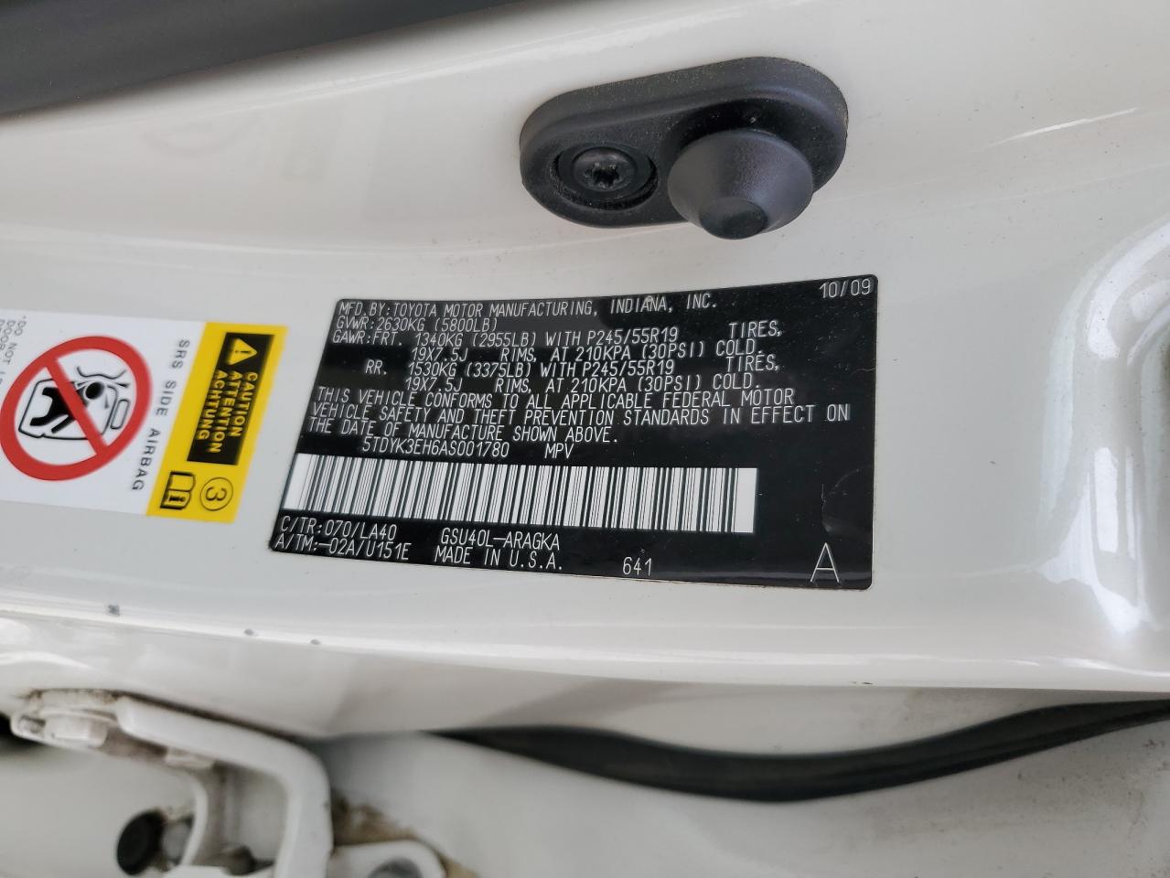 2010 Toyota Highlander Limited VIN: 5TDYK3EH6AS001780 Lot: 84270225