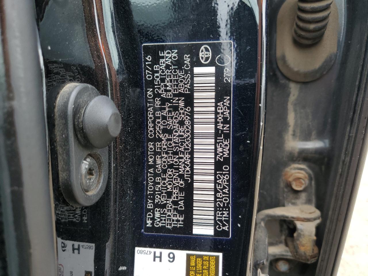 2016 Toyota Prius VIN: JTDKARFU2G3028976 Lot: 71287855