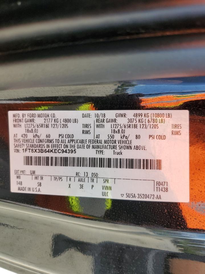 2019 Ford F350 Super Duty VIN: 1FT8X3B64KEC94395 Lot: 68911265