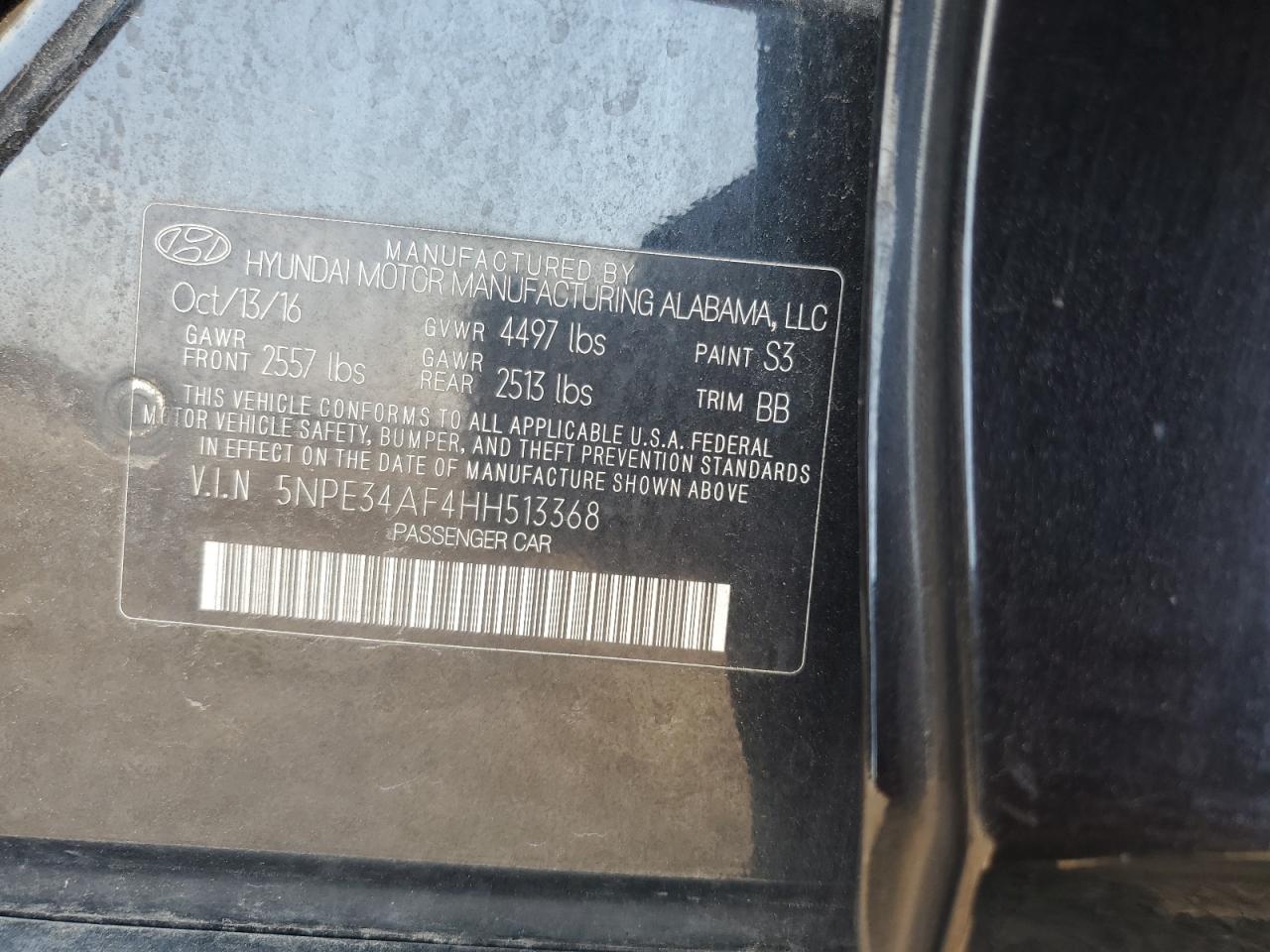 2017 Hyundai Sonata Sport VIN: 5NPE34AF4HH513368 Lot: 80075275