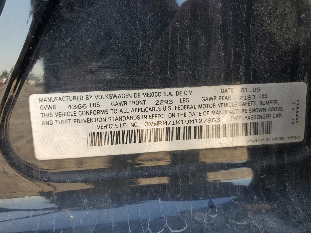 2009 Volkswagen Jetta Se VIN: 3VWRM71K19M127853 Lot: 81915975
