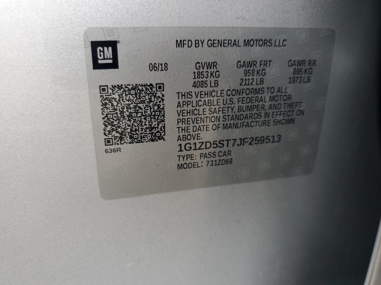 2018 Chevrolet Malibu Lt VIN: 1G1ZD5ST7JF259513 Lot: 84197365