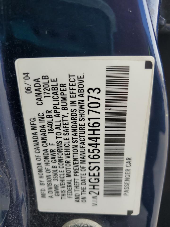 2004 Honda Civic Lx VIN: 2HGES16544H617073 Lot: 82057085