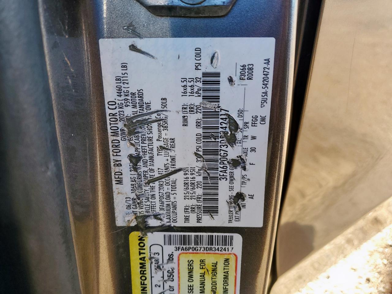 2013 Ford Fusion S VIN: 3FA6P0G73DR342417 Lot: 84465465