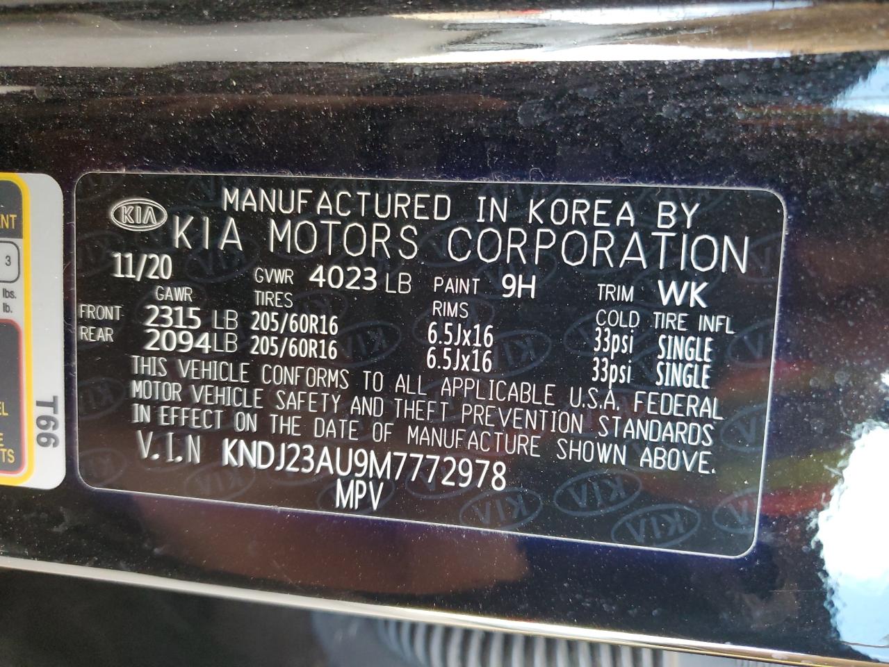 2021 Kia Soul Lx VIN: KNDJ23AU9M7772978 Lot: 84173605