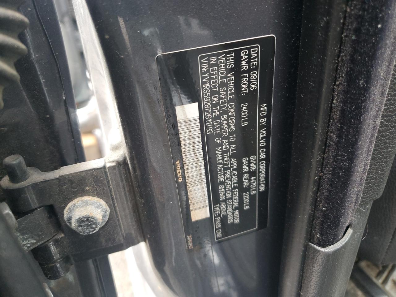 2007 Volvo S60 2.5T VIN: YV1RS592872611793 Lot: 80065285