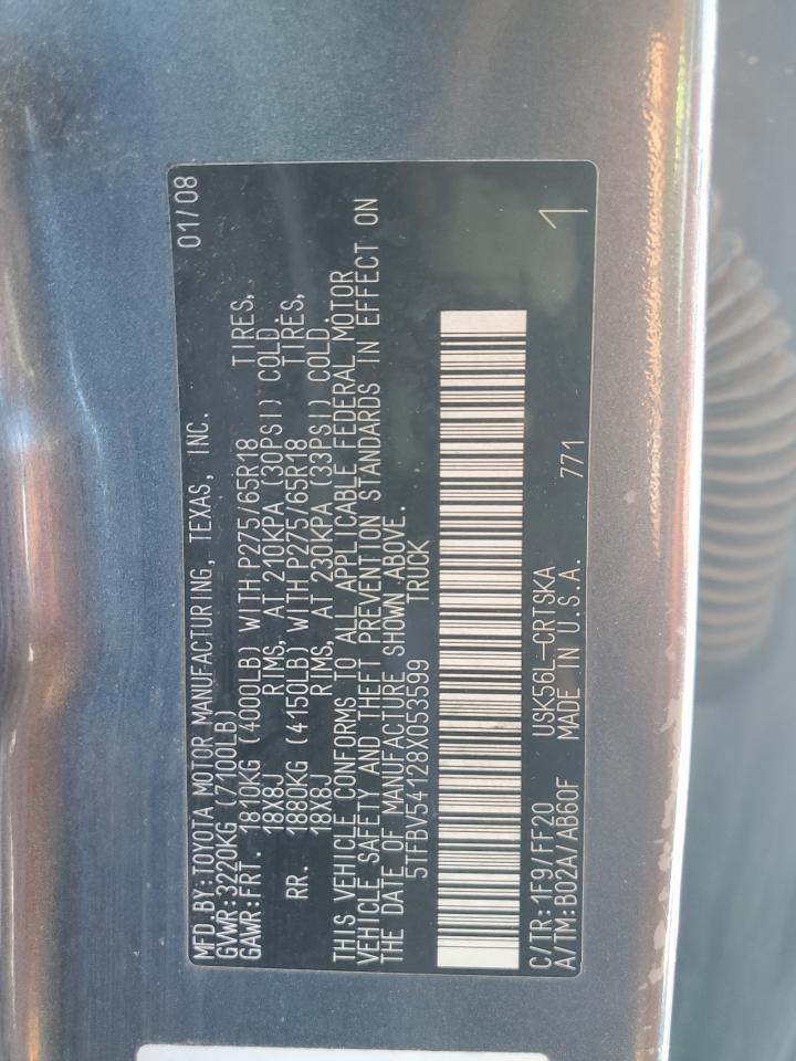 2008 Toyota Tundra Double Cab VIN: 5TFBV54128X053599 Lot: 71566985