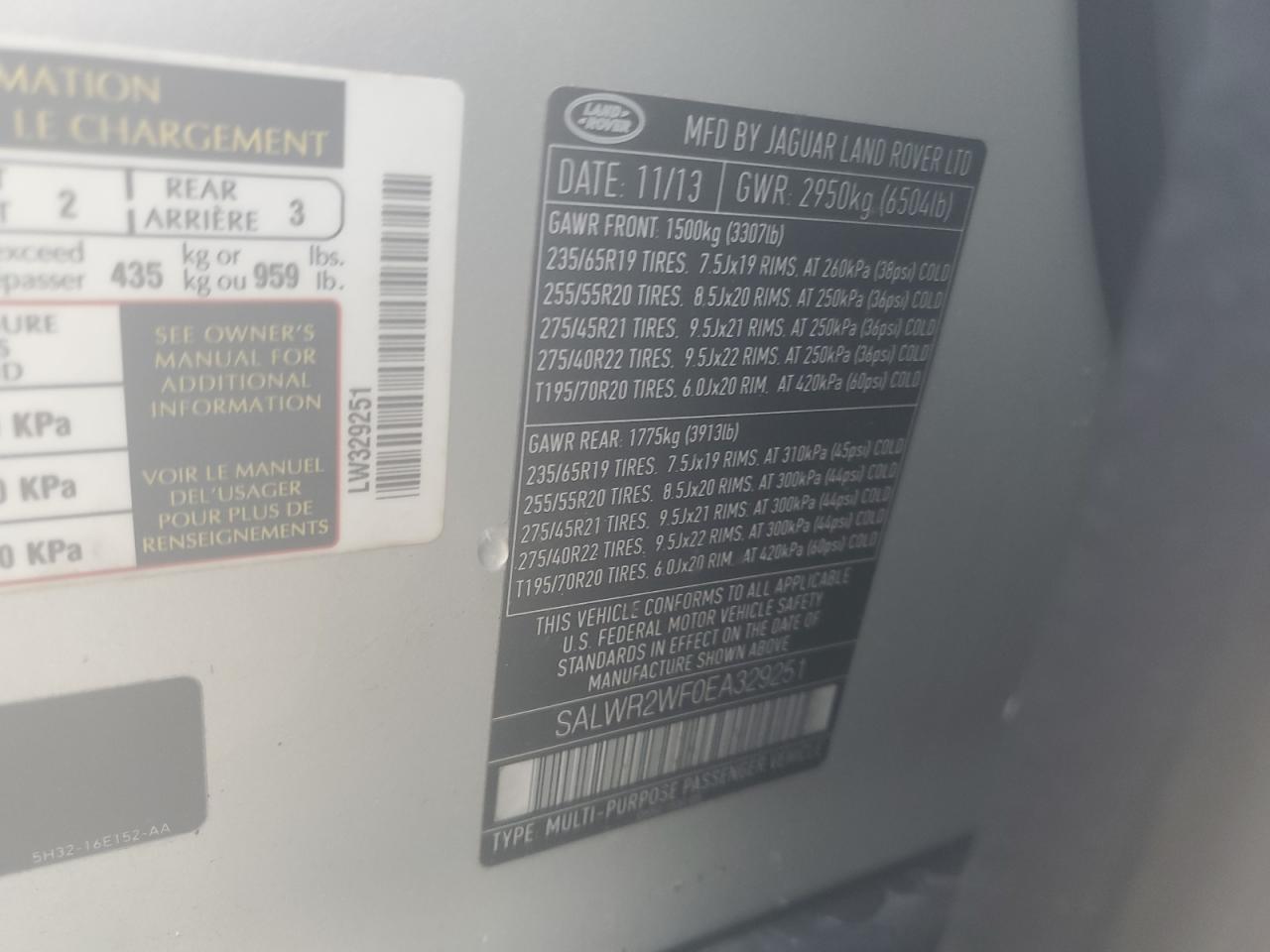 2014 Land Rover Range Rover Sport Hse VIN: SALWR2WF0EA329251 Lot: 72068195