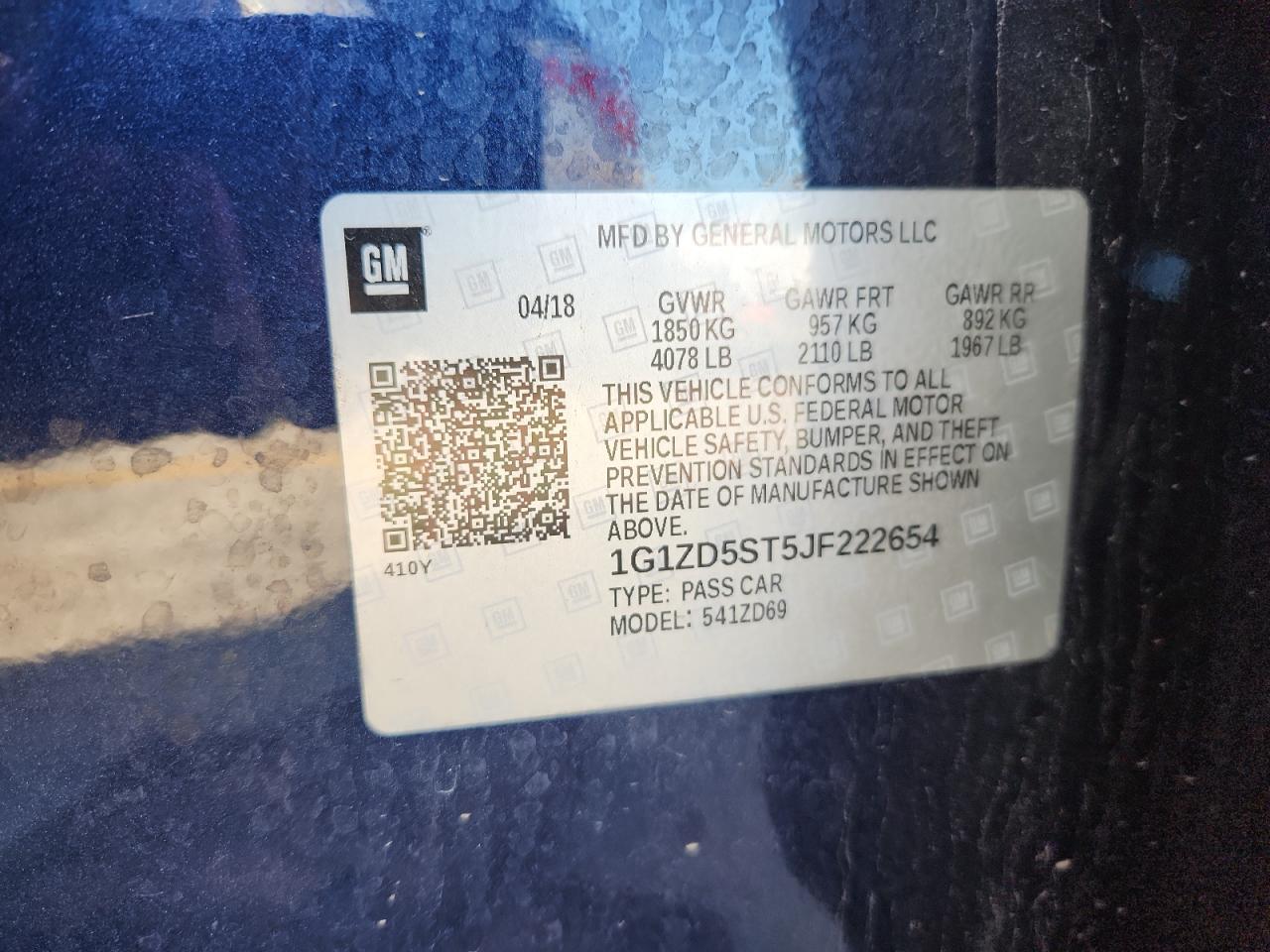 2018 Chevrolet Malibu Lt VIN: 1G1ZD5ST5JF222654 Lot: 81752975