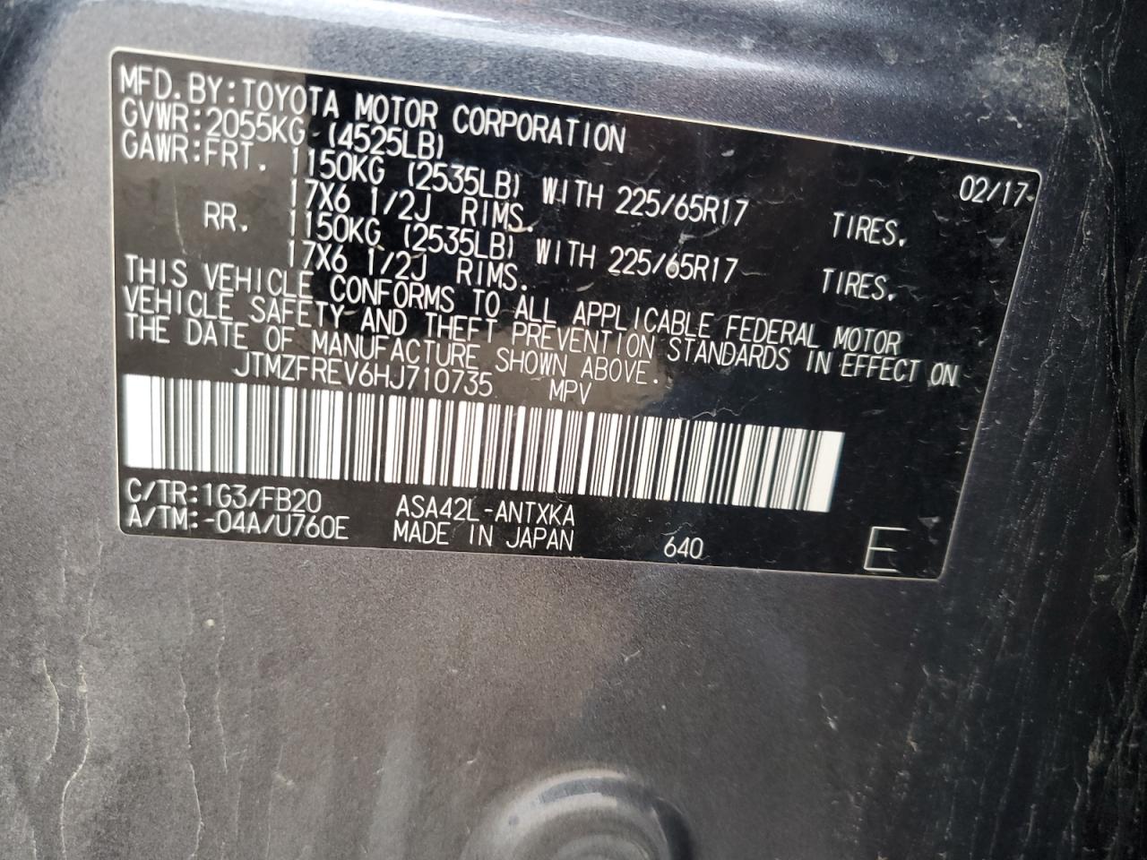 2017 Toyota Rav4 Le VIN: JTMZFREV6HJ710735 Lot: 81769195