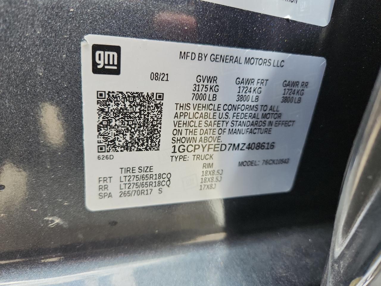 2021 Chevrolet Silverado K1500 Lt Trail Boss VIN: 1GCPYFED7MZ408616 Lot: 70689135