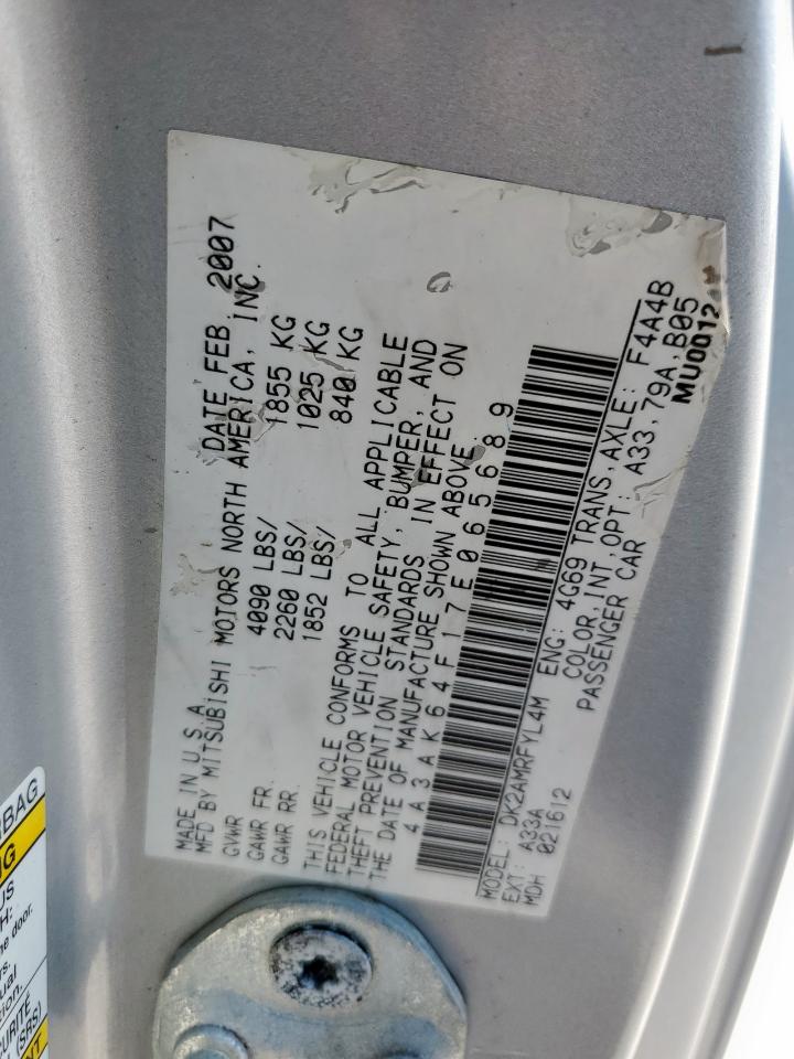 2007 Mitsubishi Eclipse Es VIN: 4A3AK64F17E065689 Lot: 84571065