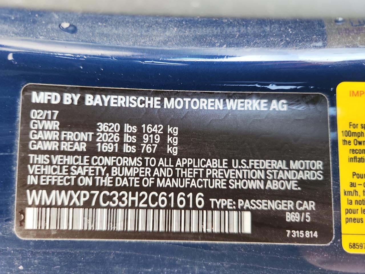 2017 Mini Cooper S VIN: WMWXP7C33H2C61616 Lot: 84198015