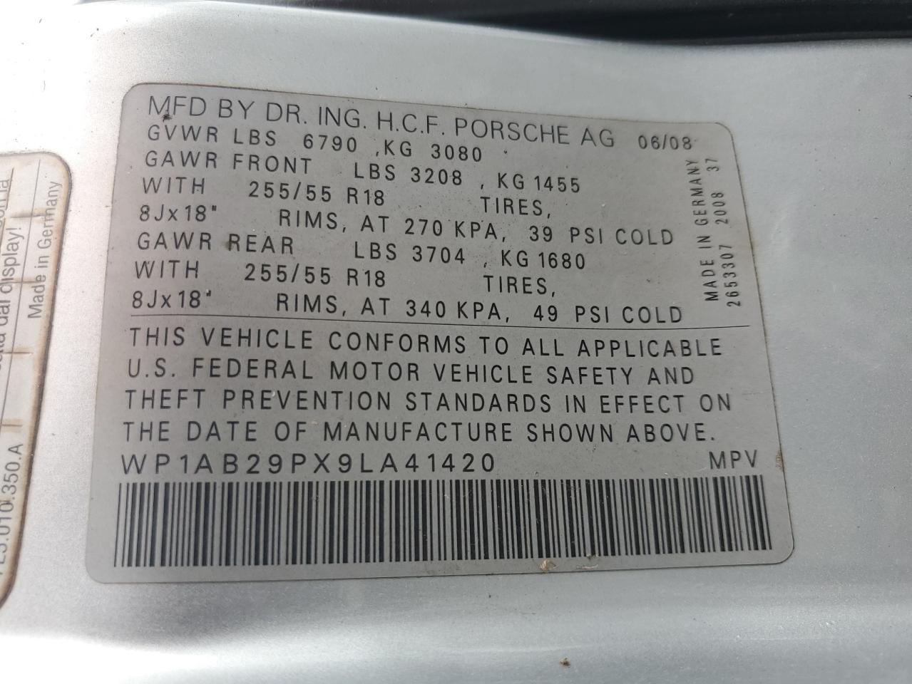 2009 Porsche Cayenne S VIN: WP1AB29PX9LA41420 Lot: 70267125