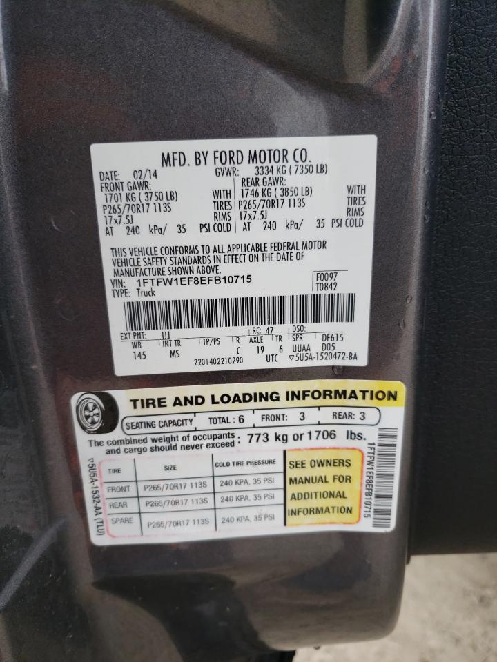 2014 Ford F150 Supercrew VIN: 1FTFW1EF8EFB10715 Lot: 93846075