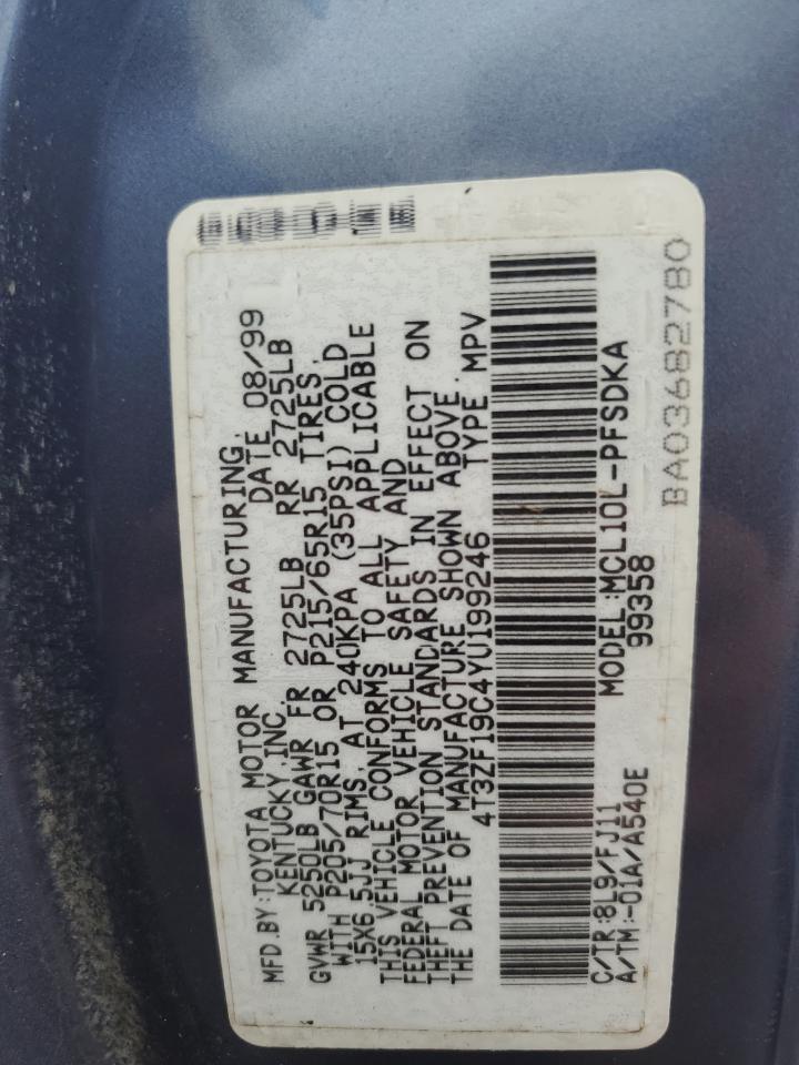 2000 Toyota Sienna Ce VIN: 4T3ZF19C4YU199246 Lot: 70939745