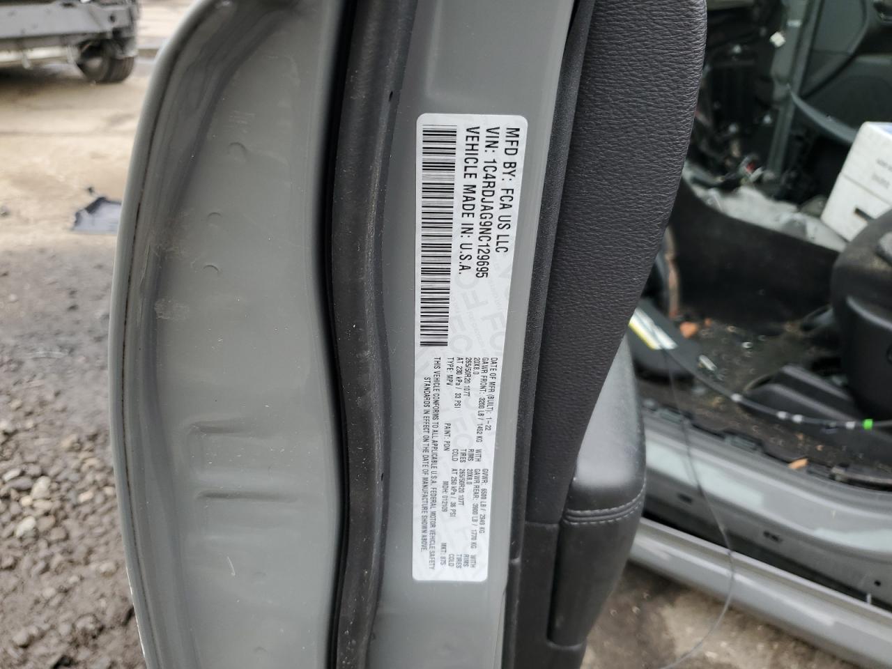 2022 Dodge Durango Sxt VIN: 1C4RDJAG9NC129695 Lot: 81624195