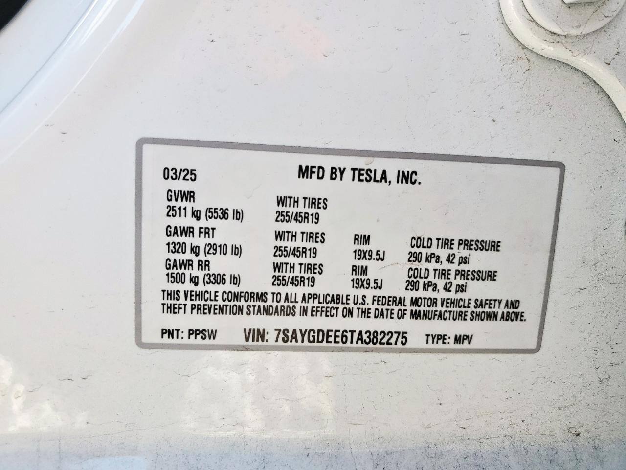 2026 Tesla Model Y VIN: 7SAYGDEE6TA382275 Lot: 84286625