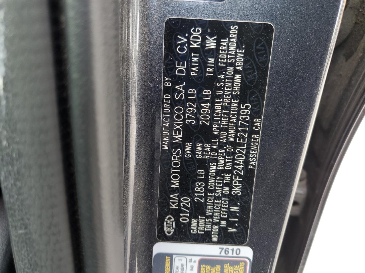 2020 Kia Forte Fe VIN: 3KPF24AD2LE217395 Lot: 81138425