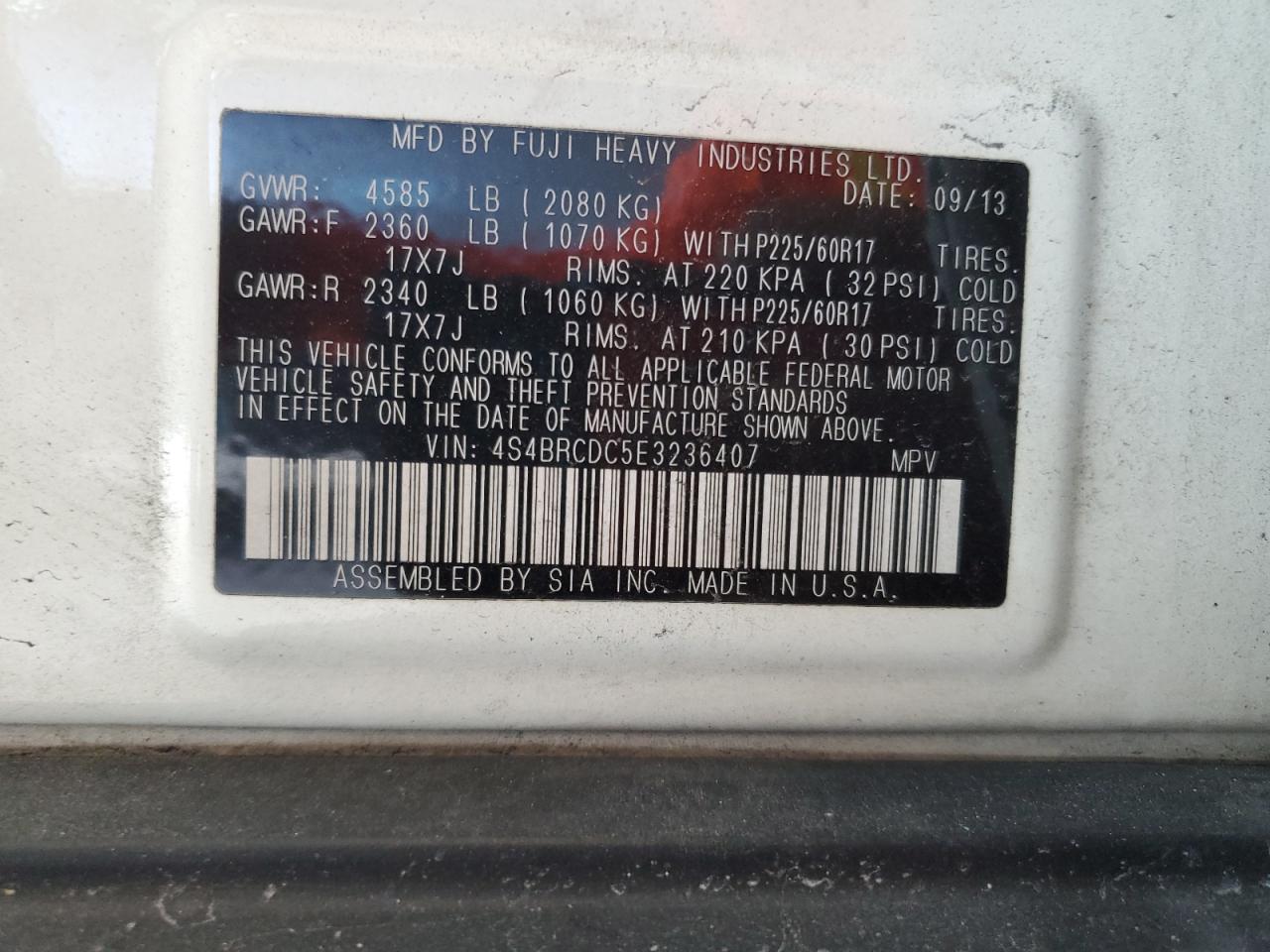 2014 Subaru Outback 2.5I Premium VIN: 4S4BRCDC5E3236407 Lot: 80619145