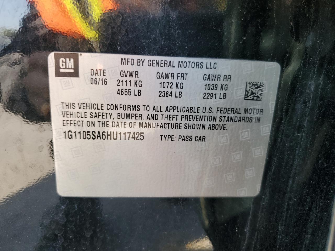 2017 Chevrolet Impala Lt VIN: 1G1105SA6HU117425 Lot: 71689565