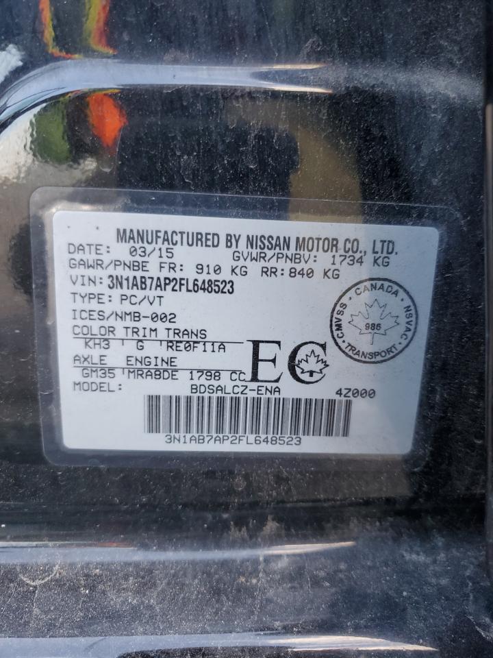 2015 Nissan Sentra S VIN: 3N1AB7AP2FL648523 Lot: 80097275