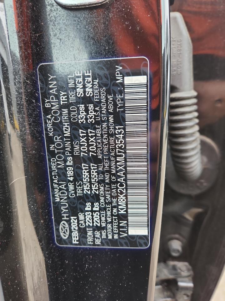 2021 Hyundai Kona Sel VIN: KM8K2CAAXMU735431 Lot: 83762495