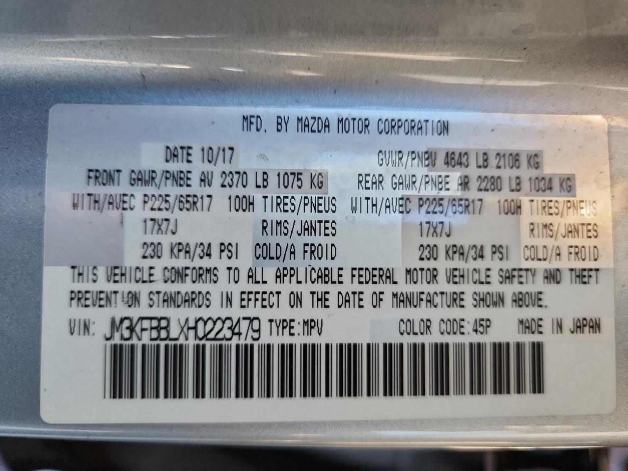 2017 Mazda Cx-5 Sport VIN: JM3KFBBLXH0223479 Lot: 81584905