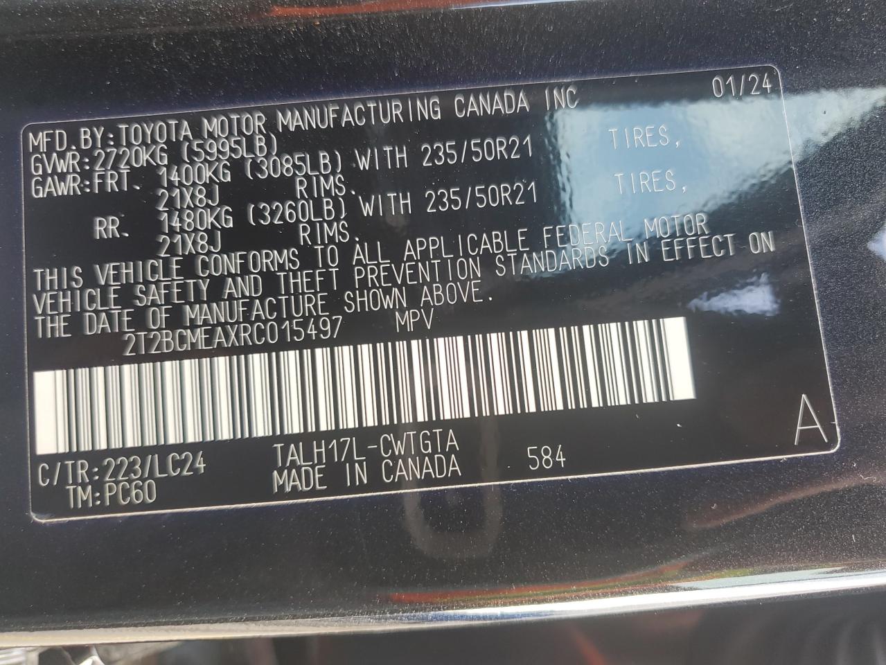 2024 Lexus Rx 500H F Sport VIN: 2T2BCMEAXRC015497 Lot: 81610235