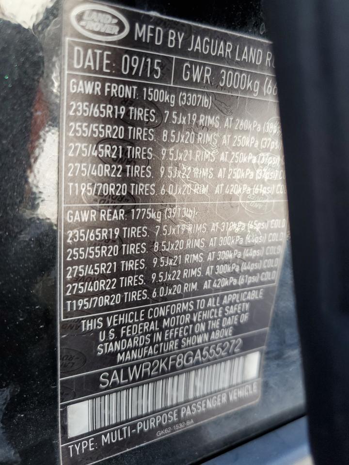 2016 Land Rover Range Rover Sport Hse VIN: SALWR2KF8GA555272 Lot: 81546615