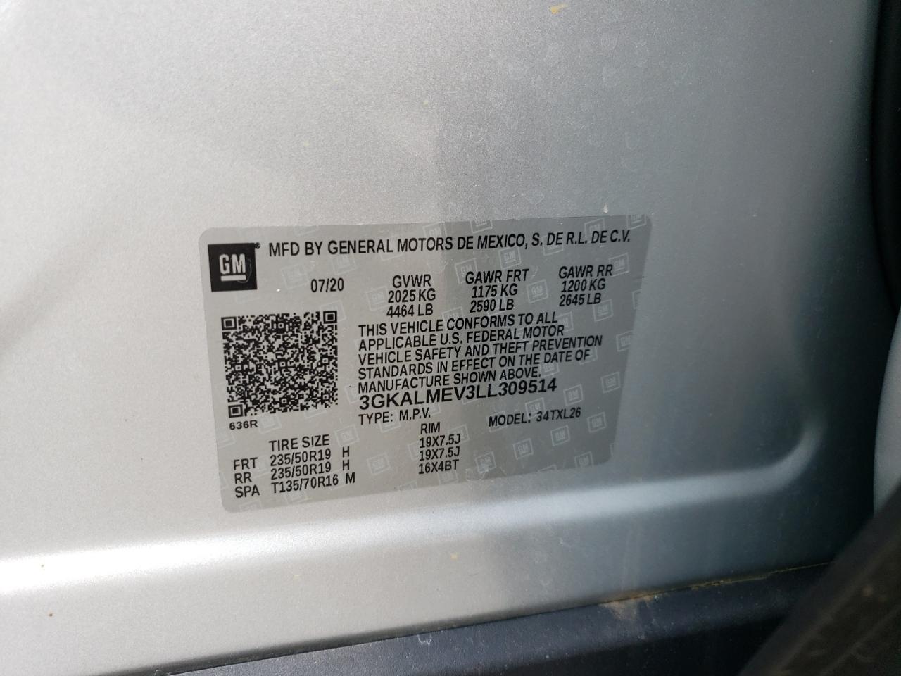 2020 GMC Terrain Sle VIN: 3GKALMEV3LL309514 Lot: 70993915