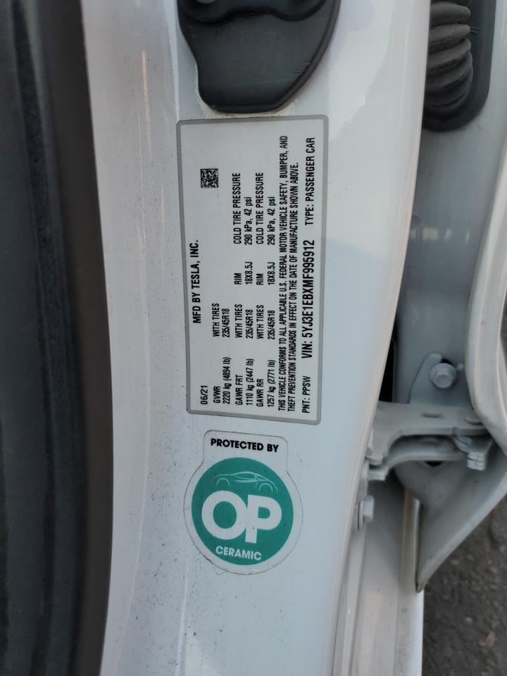 2021 Tesla Model 3 VIN: 5YJ3E1EBXMF995912 Lot: 71737865