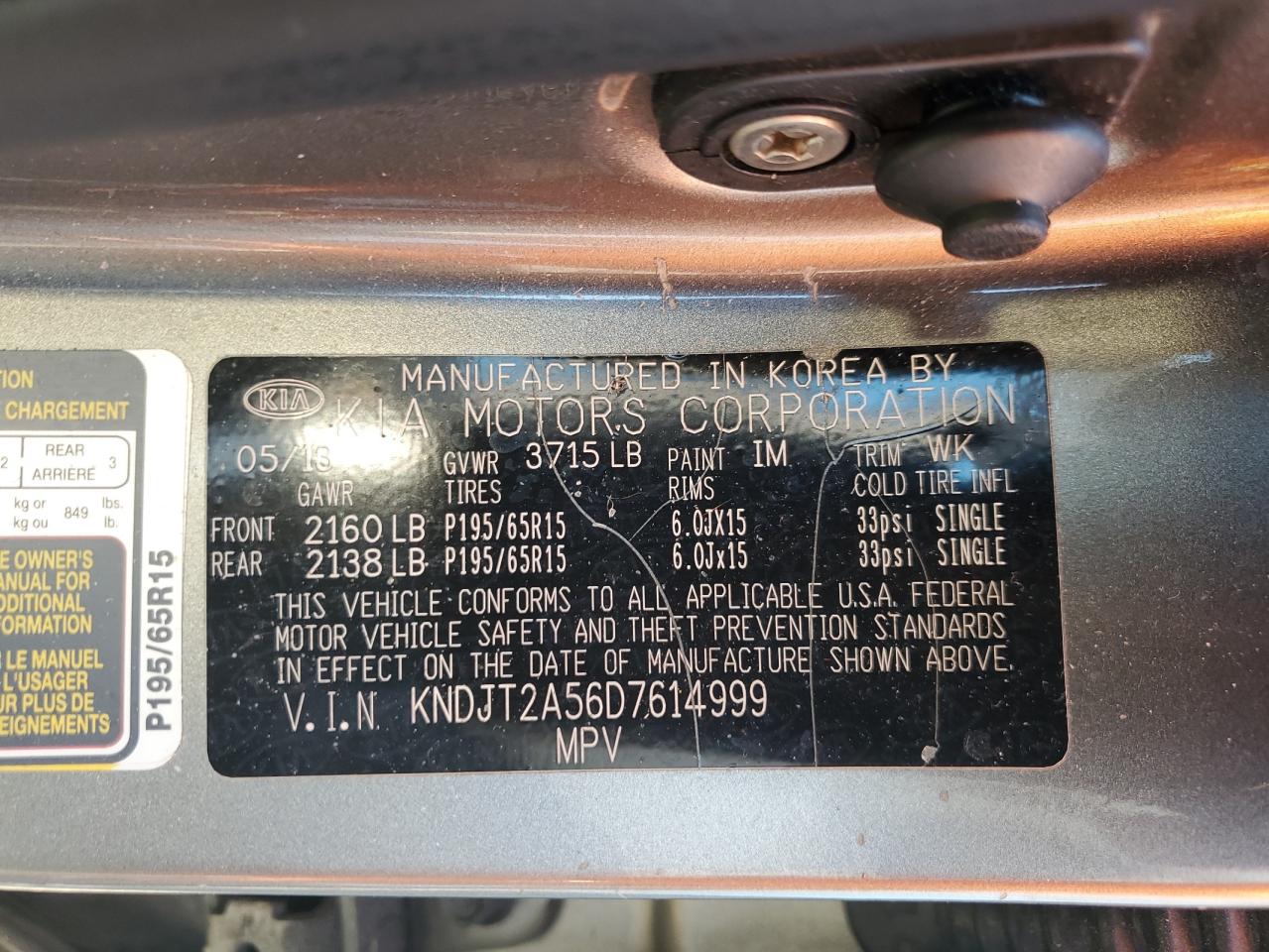 2013 Kia Soul VIN: KNDJT2A56D7614999 Lot: 80522565