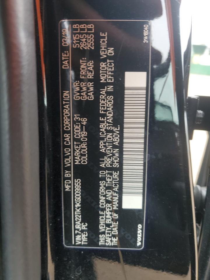 2019 Volvo S60 T6 Momentum VIN: 7JRA22TK1KG009955 Lot: 71493605