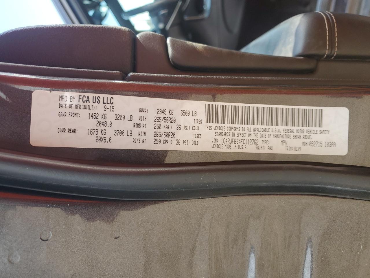 2015 Jeep Grand Cherokee Limited VIN: 1C4RJFBG4FC112762 Lot: 81651595