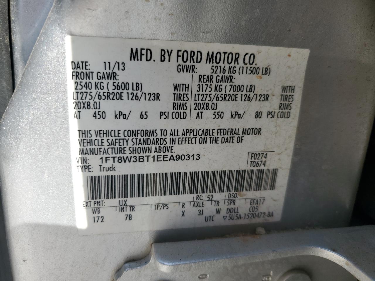 2014 Ford F350 Super Duty VIN: 1FT8W3BT1EEA90313 Lot: 80511025