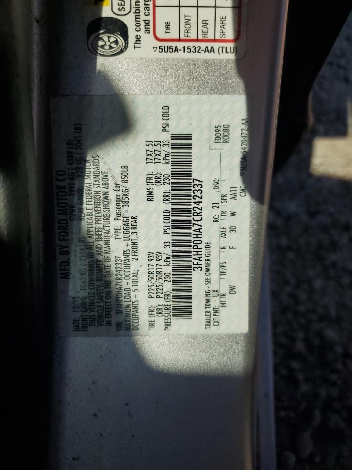 2012 Ford Fusion Se VIN: 3FAHP0HA7CR242337 Lot: 81239925