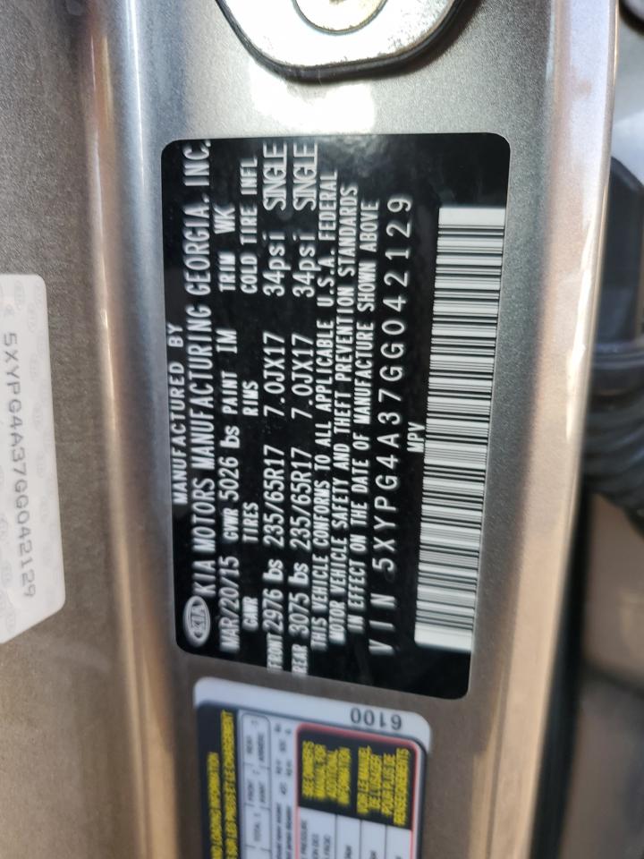 2016 Kia Sorento Lx VIN: 5XYPG4A37GG042129 Lot: 81214085